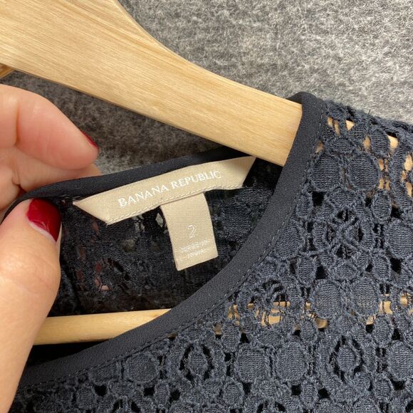 Banana Republic Blouse Women 2 Black Crochet Sleeveless Cotton Crew Neck Casual - Picture 5 of 9